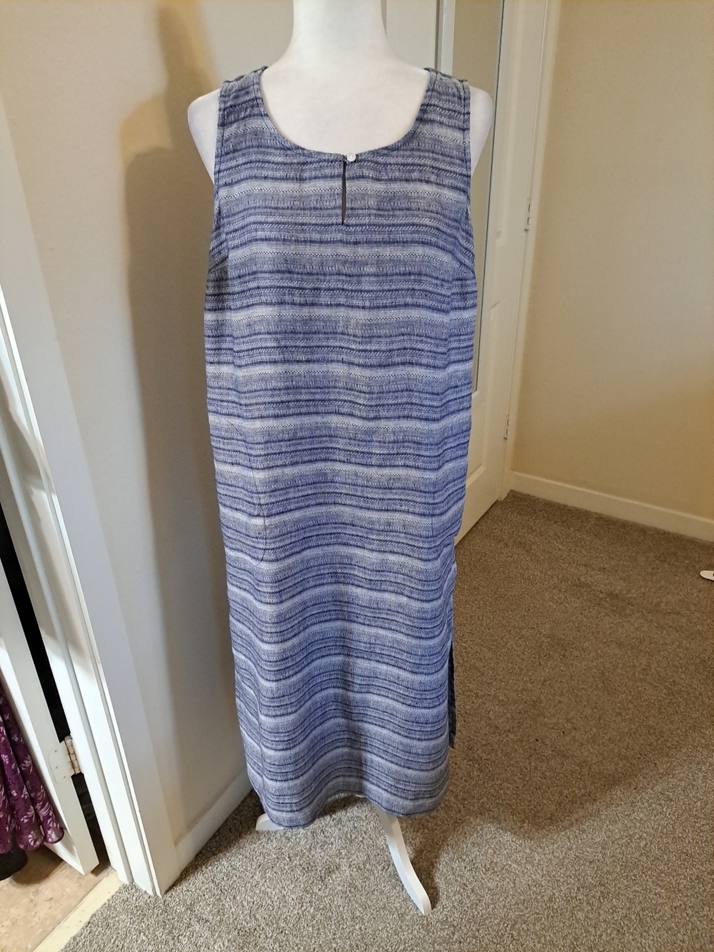 NWT Pure Jill Linen Tunic Dress Key-Hole Sleeveless Pocket Sapphire PS $129